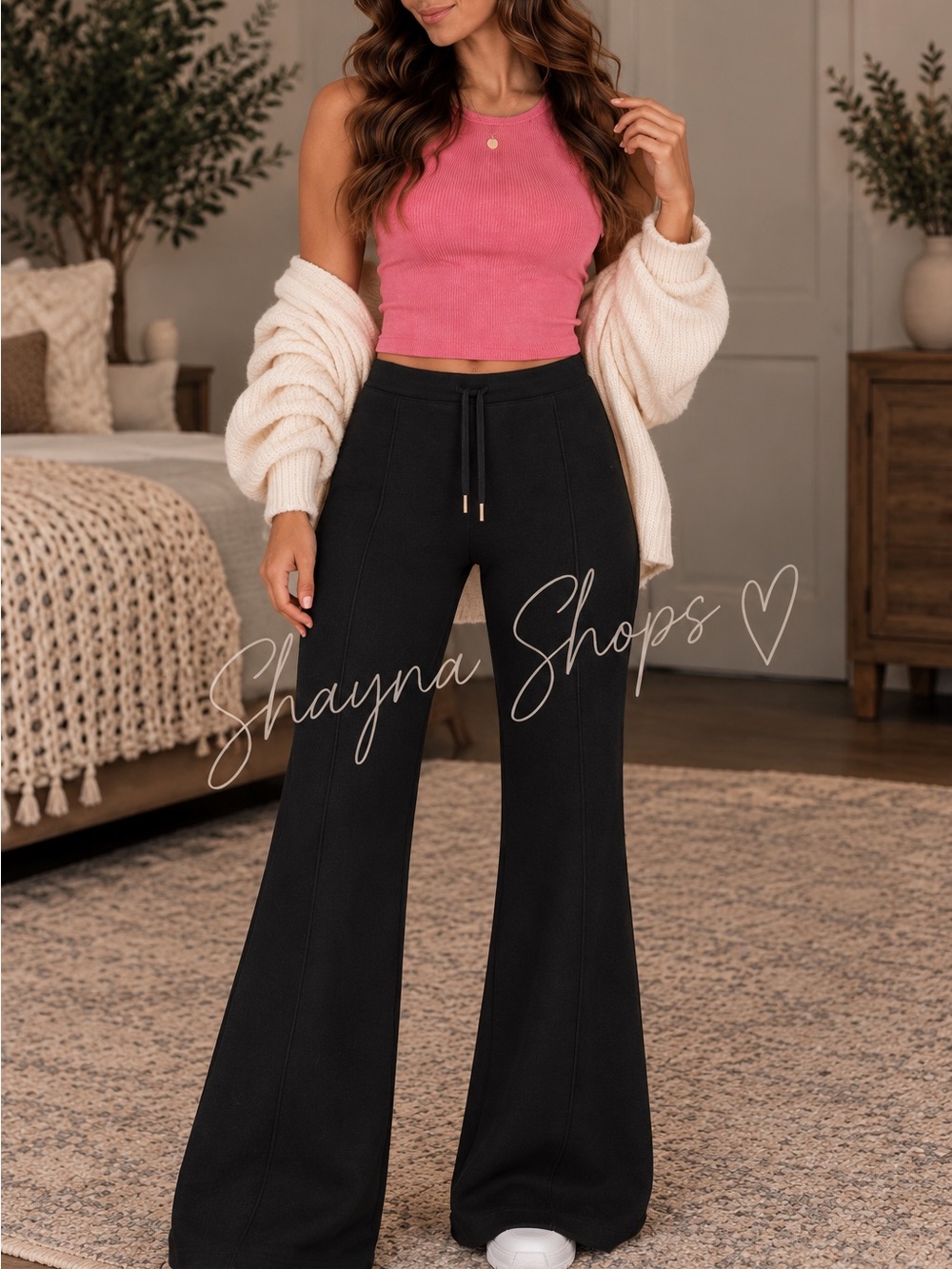 Zenana Scuba Black Flare Drawstring Pants